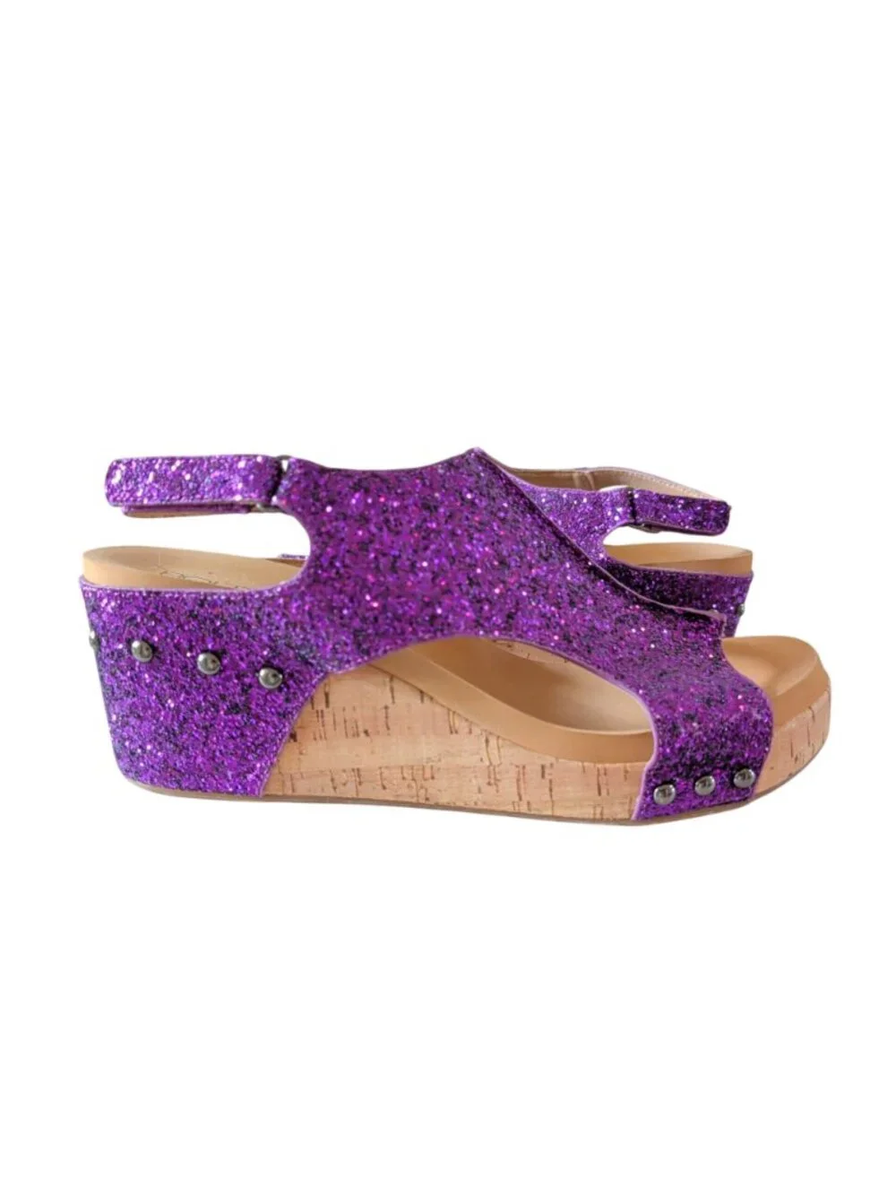 Boutique by Corkys Carley Womens 11 Purple Glitter Cork Wedge Sandals Studded
